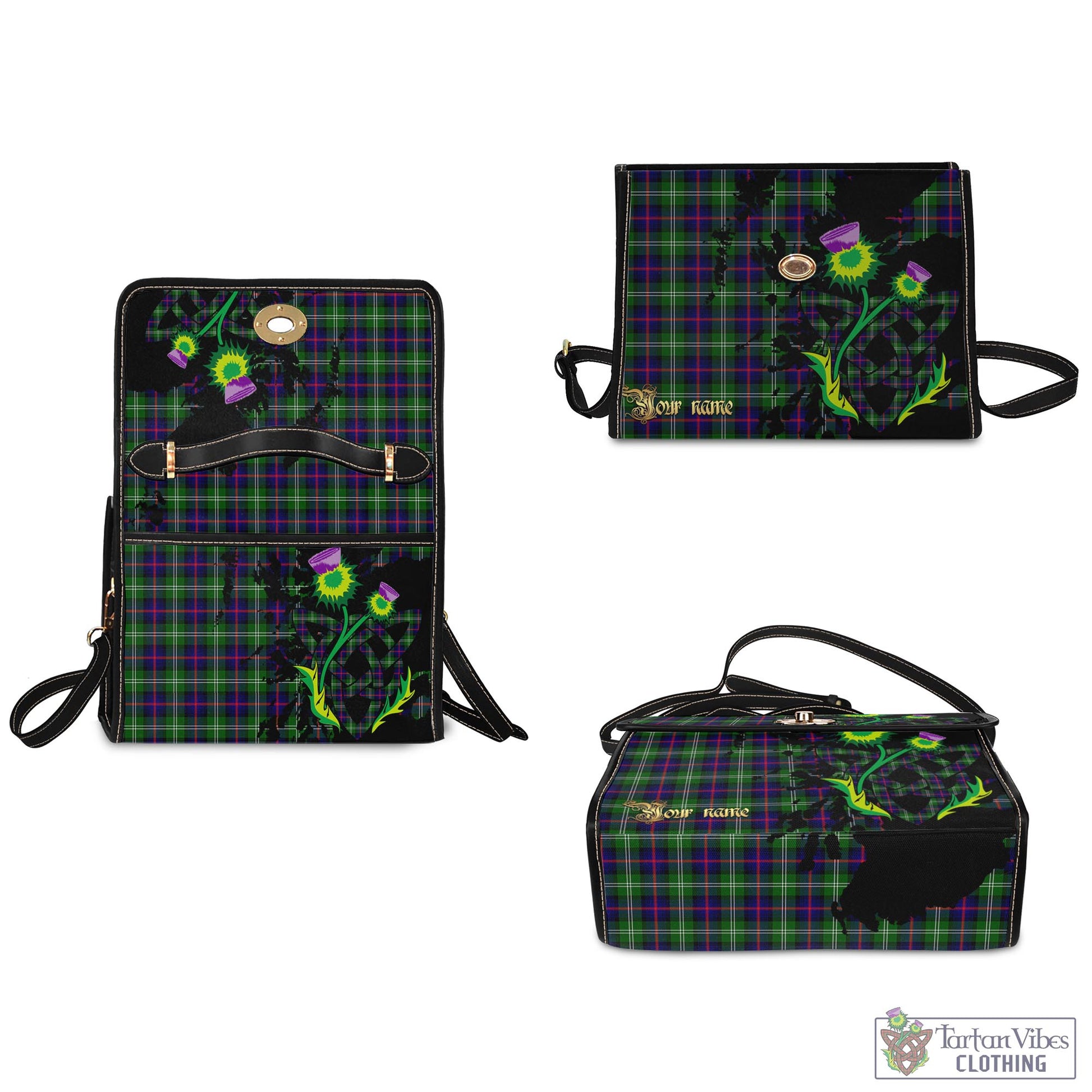 Tartan Vibes Clothing Sutherland Modern Tartan Waterproof Canvas Bag with Scotland Map and Thistle Celtic Accents