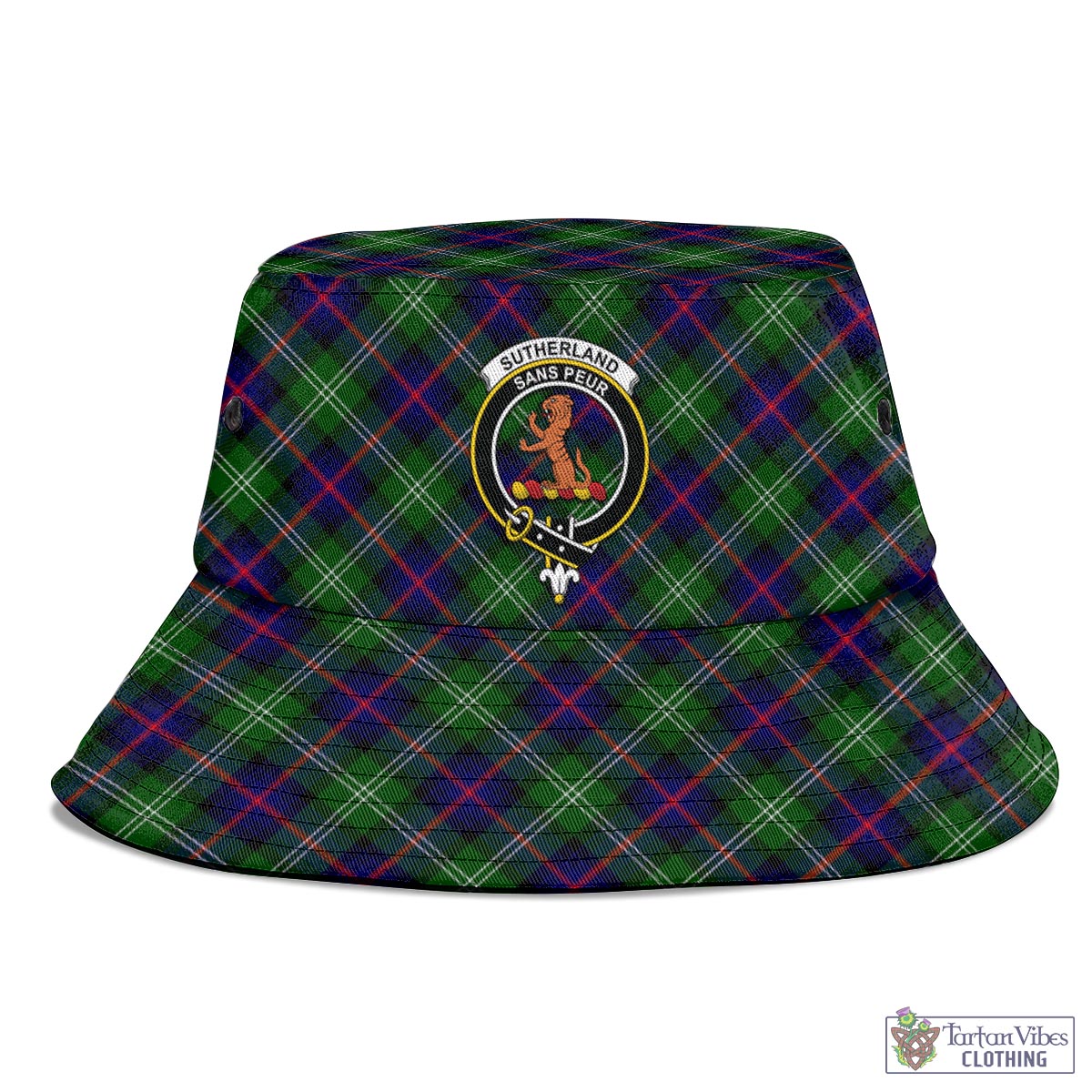 Tartan Vibes Clothing Sutherland Modern Tartan Bucket Hat with Family Crest