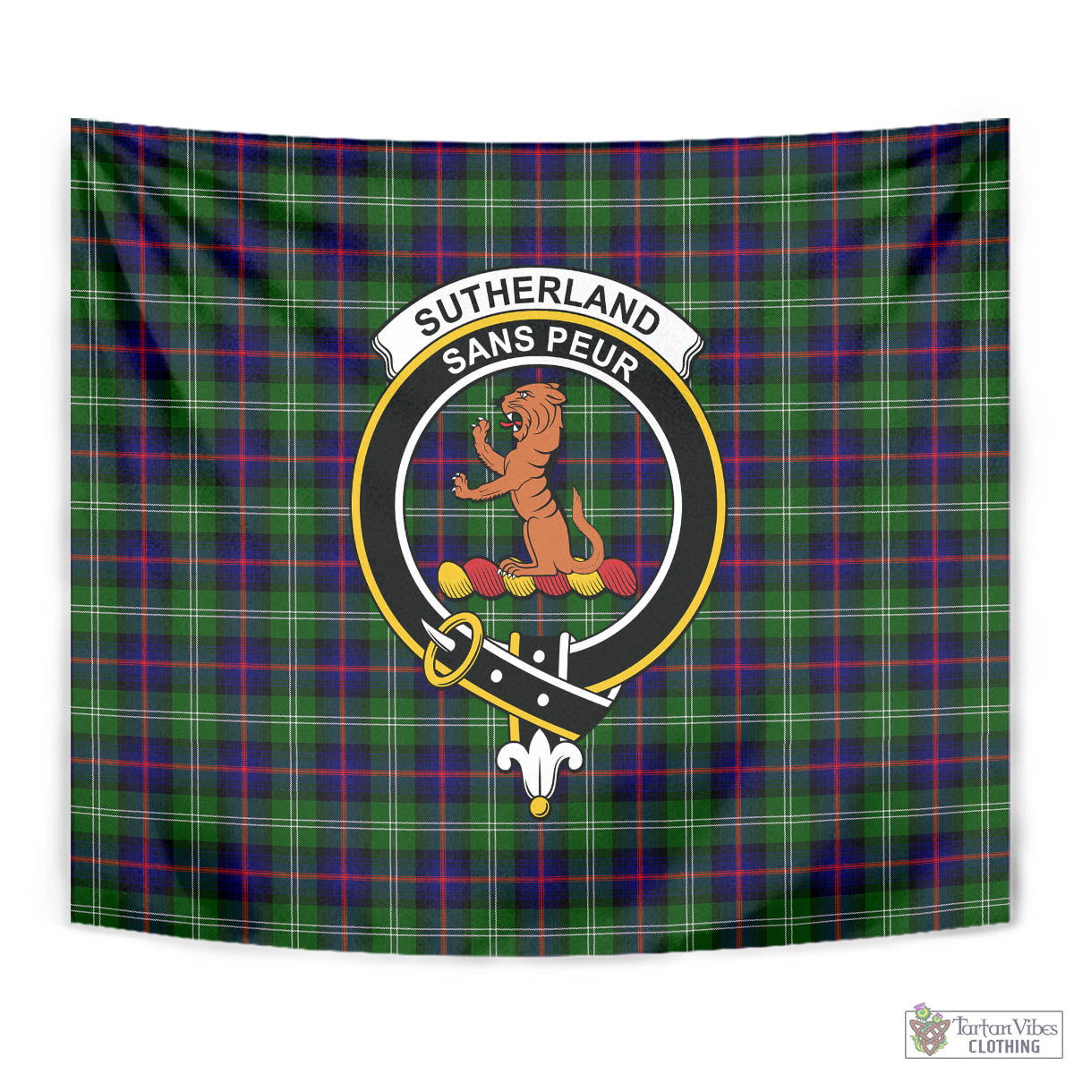 Tartan Vibes Clothing Sutherland Modern Tartan Tapestry Wall Hanging and Home Decor for Room with Family Crest