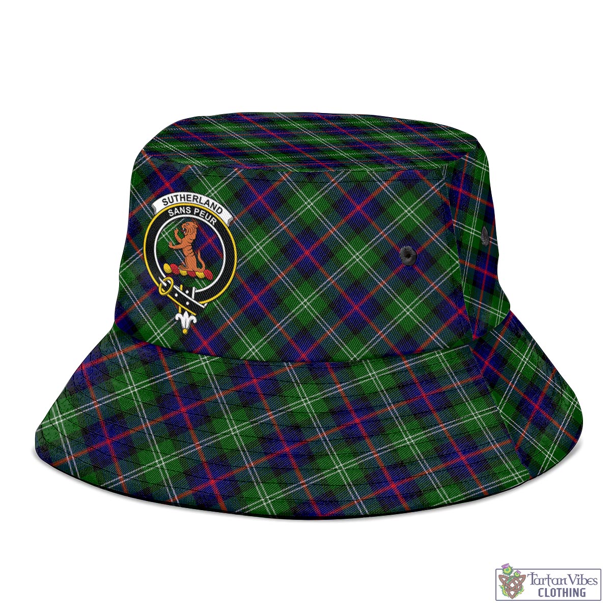 Tartan Vibes Clothing Sutherland Modern Tartan Bucket Hat with Family Crest