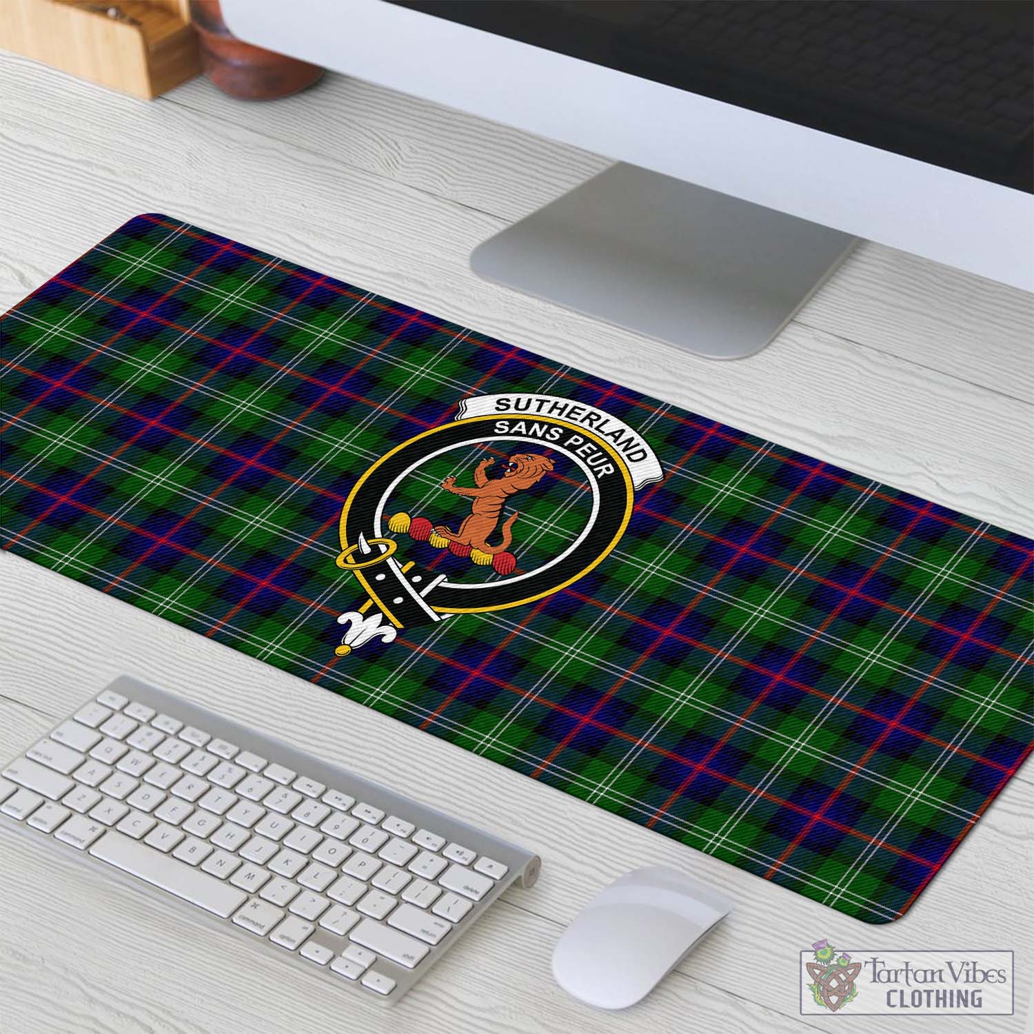 Tartan Vibes Clothing Sutherland Modern Tartan Mouse Pad with Family Crest