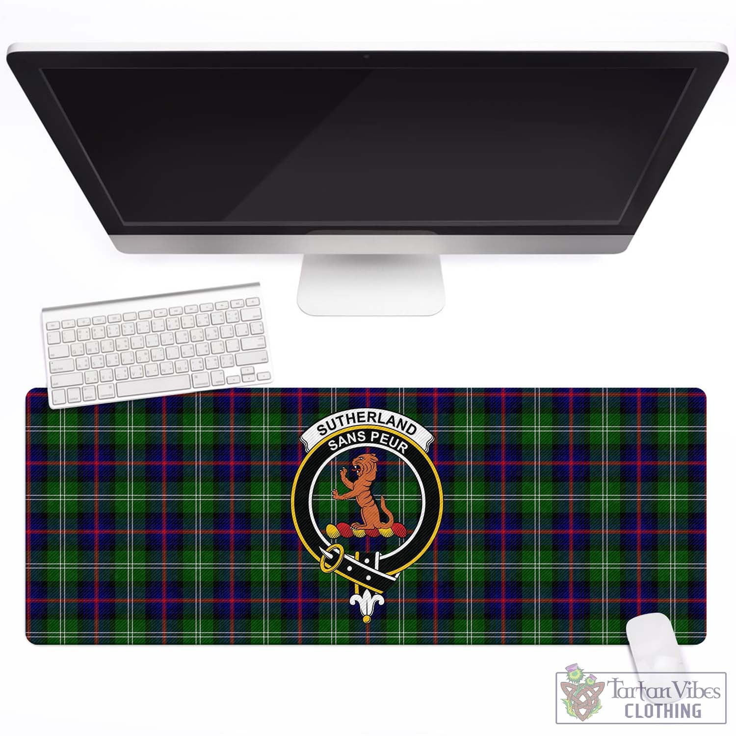 Tartan Vibes Clothing Sutherland Modern Tartan Mouse Pad with Family Crest