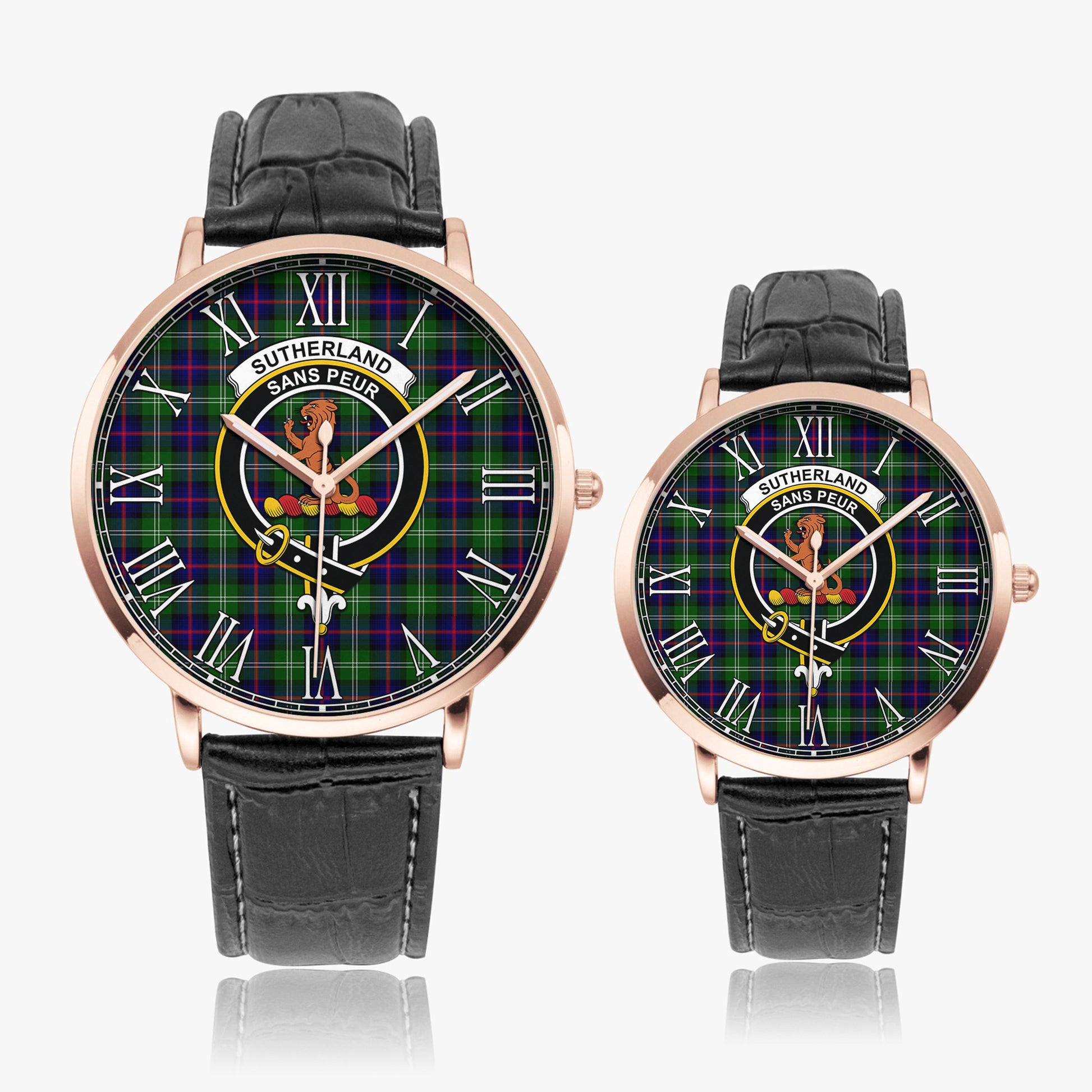 Sutherland Modern Tartan Family Crest Leather Strap Quartz Watch - Tartanvibesclothing