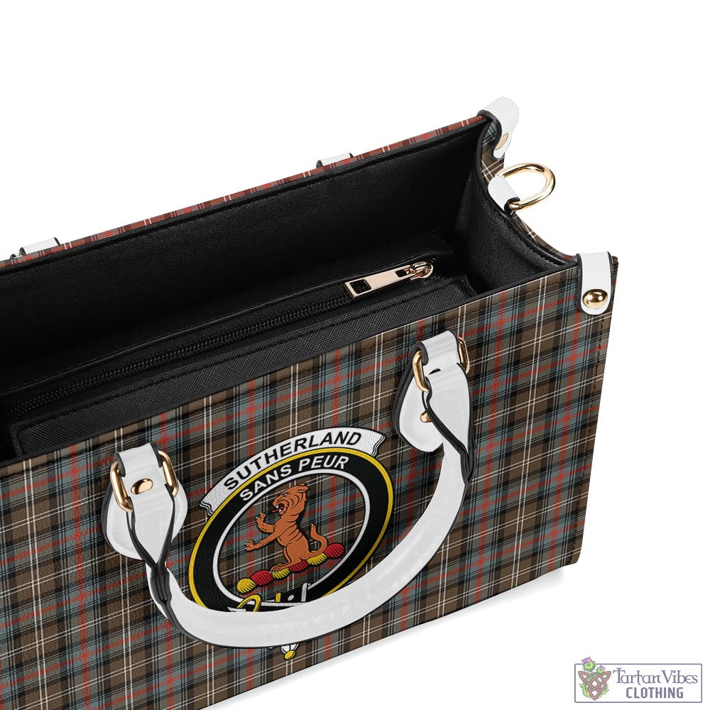 Tartan Vibes Clothing Sutherland Weathered Tartan Luxury Leather Handbags with Family Crest