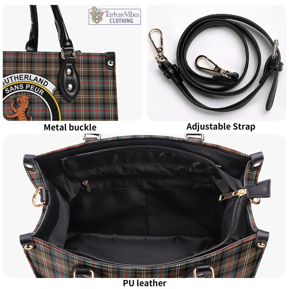 Tartan Vibes Clothing Sutherland Weathered Tartan Luxury Leather Handbags with Family Crest