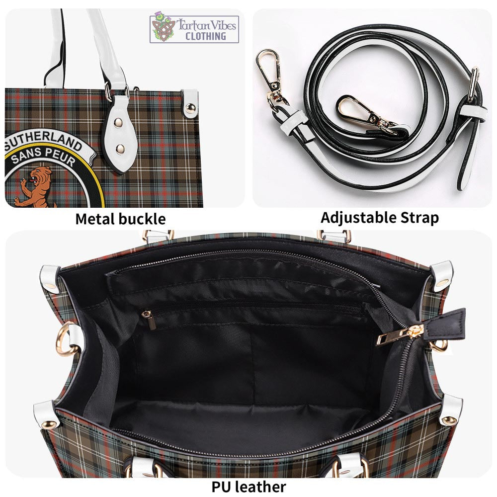 Tartan Vibes Clothing Sutherland Weathered Tartan Luxury Leather Handbags with Family Crest