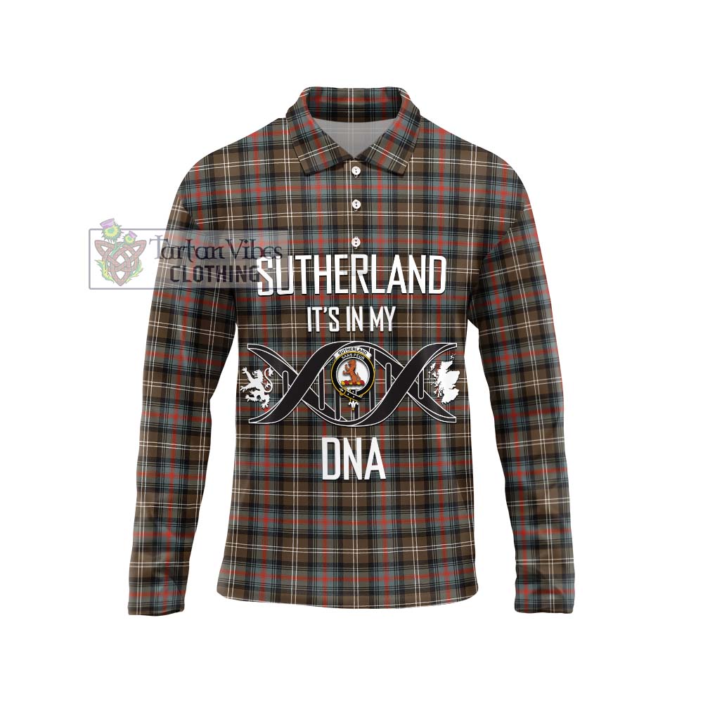 Sutherland Weathered Tartan Long Sleeve Polo Shirt with Family Crest DNA In Me Style Unisex - Tartanvibesclothing Shop