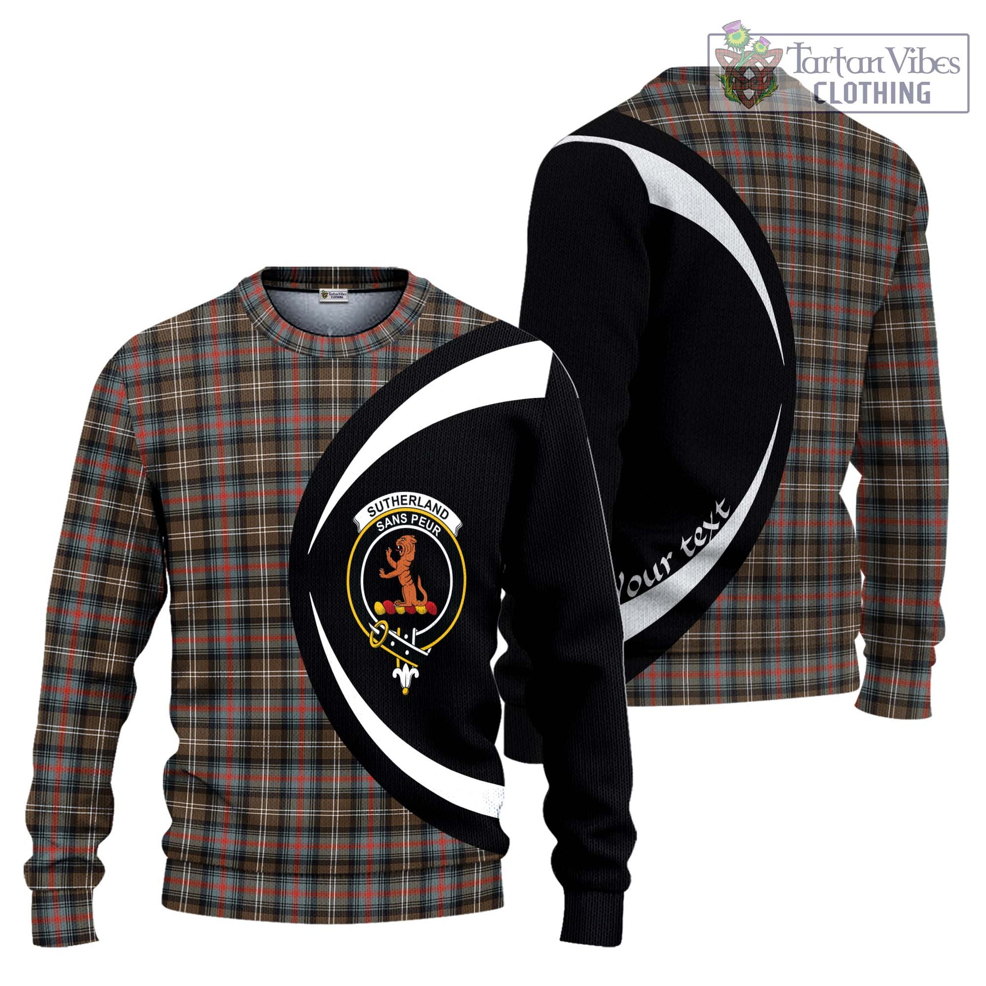 Sutherland Weathered Tartan Knitted Sweater with Family Crest Circle Style Unisex - Tartan Vibes Clothing