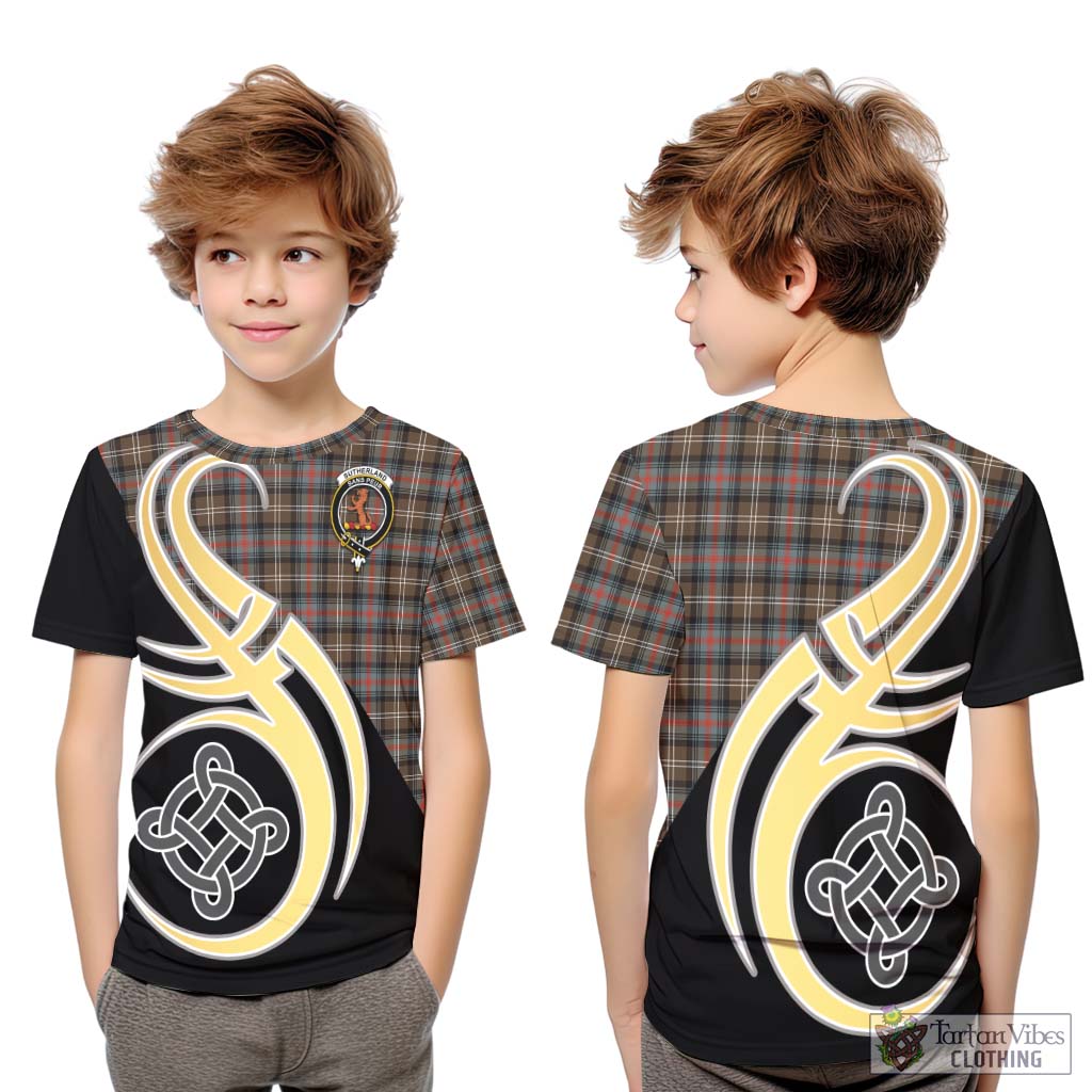 Sutherland Weathered Tartan Kid T-Shirt with Family Crest and Celtic Symbol Style Youth XL Size14 - Tartan Vibes Clothing