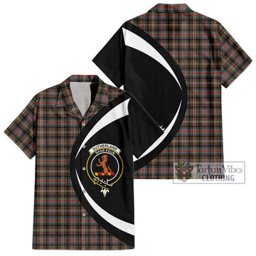 Sutherland Weathered Tartan Short Sleeve Button Up with Family Crest Circle Style