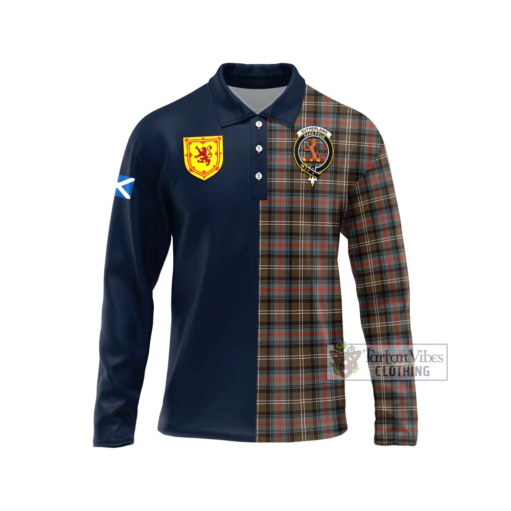 Tartan Vibes Clothing Sutherland Weathered Tartan Long Sleeve Polo Shirt with Scottish Lion Royal Arm Half Style