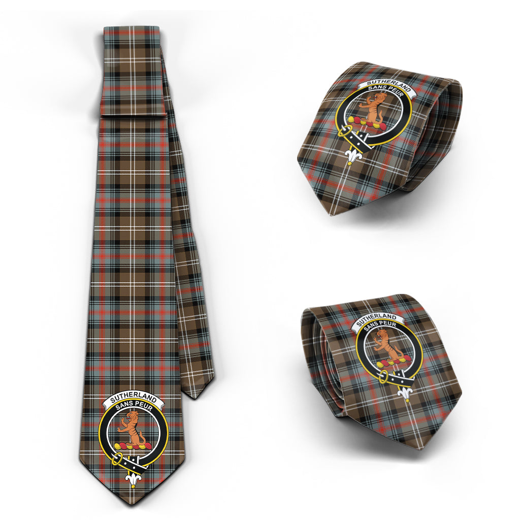 Sutherland Weathered Tartan Classic Necktie with Family Crest Necktie One Size - Tartan Vibes Clothing