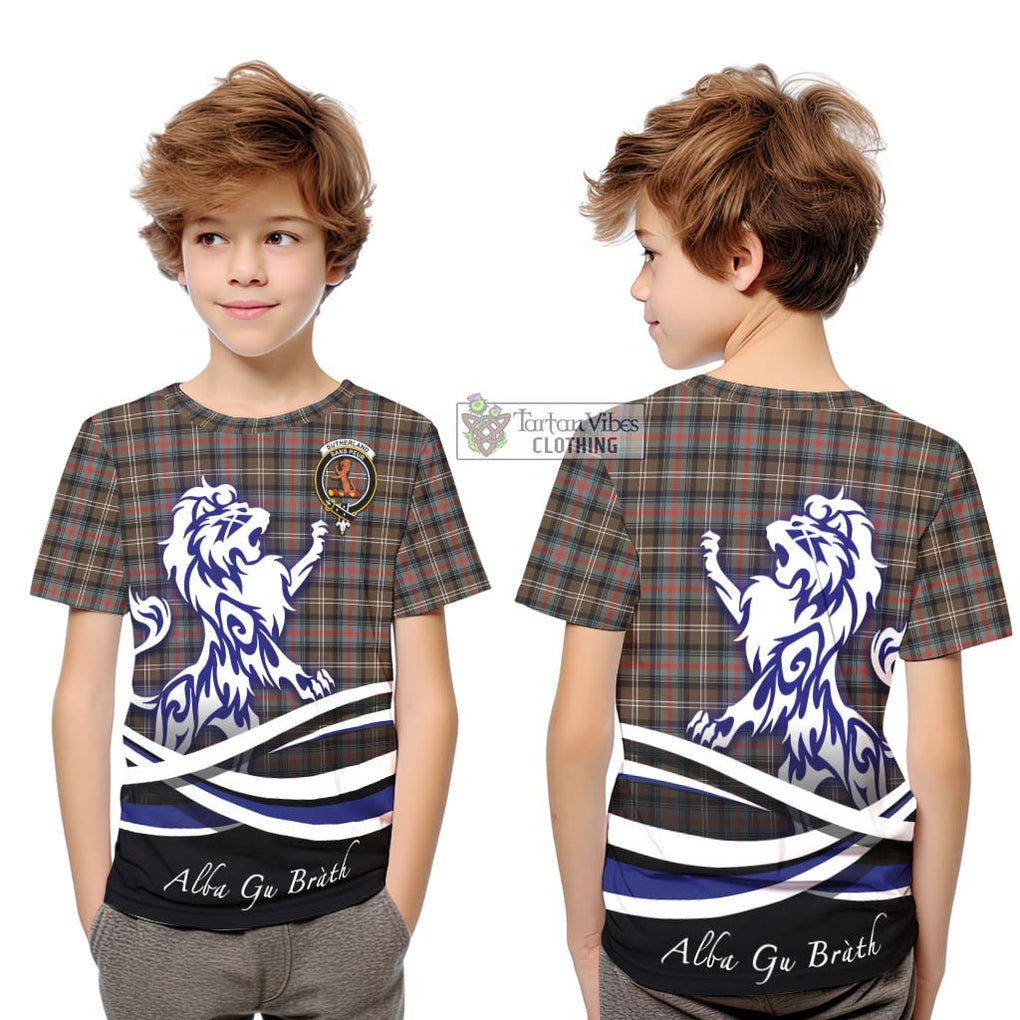 Sutherland Weathered Tartan Kid T-Shirt with Alba Gu Brath Regal Lion Emblem Youth XL Size14 - Tartanvibesclothing Shop