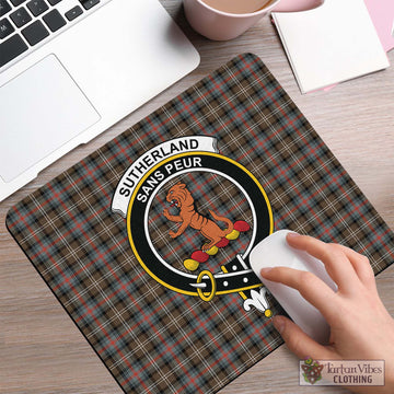 Sutherland Weathered Tartan Mouse Pad with Family Crest