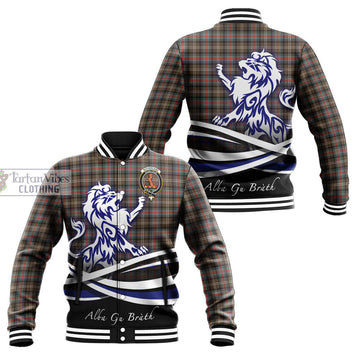 Sutherland Weathered Tartan Baseball Jacket with Alba Gu Brath Regal Lion Emblem