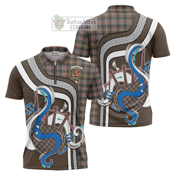 Sutherland Weathered Tartan Zipper Polo Shirt with Epic Bagpipe Style