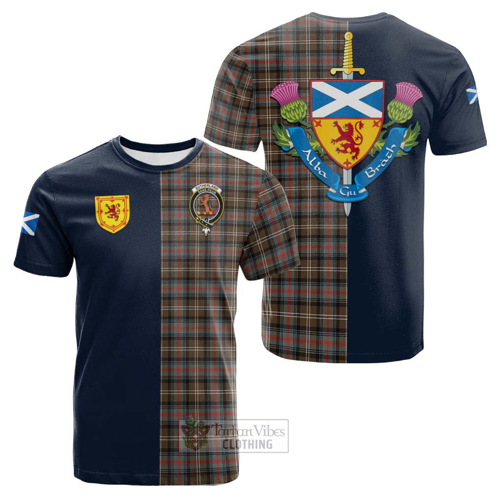 Tartan Vibes Clothing Sutherland Weathered Tartan Cotton T-shirt with Scottish Lion Royal Arm Half Style