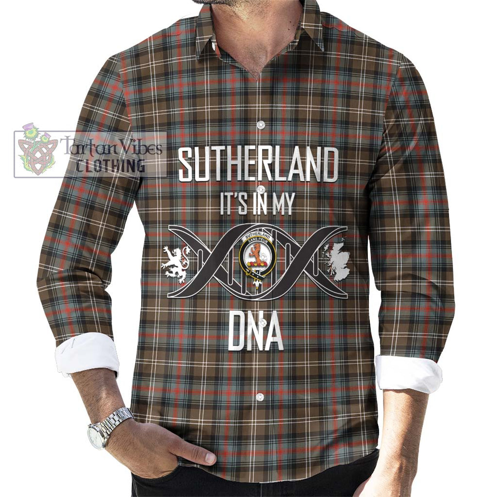 Sutherland Weathered Tartan Long Sleeve Button Shirt with Family Crest DNA In Me Style Men's Shirt S - Tartanvibesclothing Shop