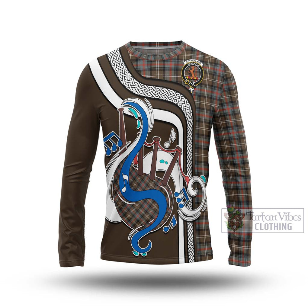 Tartan Vibes Clothing Sutherland Weathered Tartan Long Sleeve T-Shirt with Epic Bagpipe Style