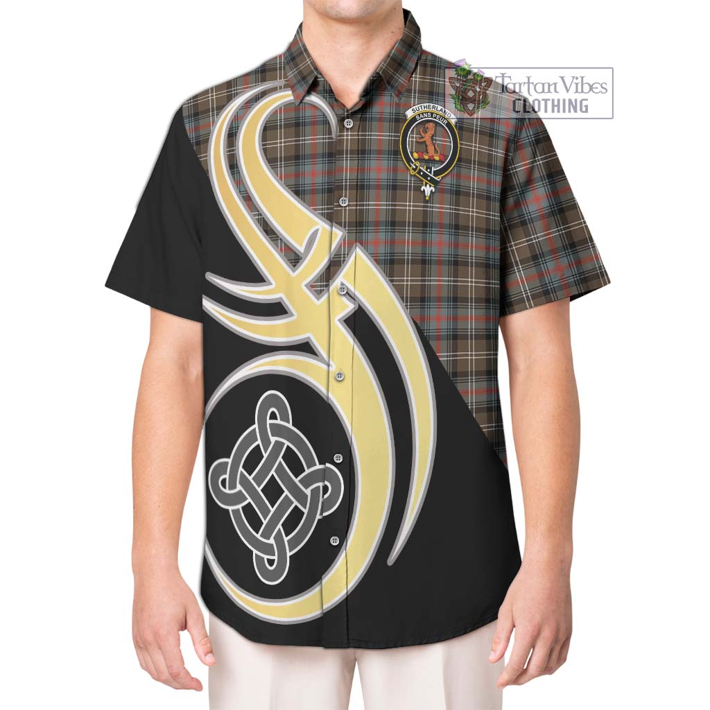 Sutherland Weathered Tartan Short Sleeve Button Shirt with Family Crest and Celtic Symbol Style Kid - Tartan Vibes Clothing