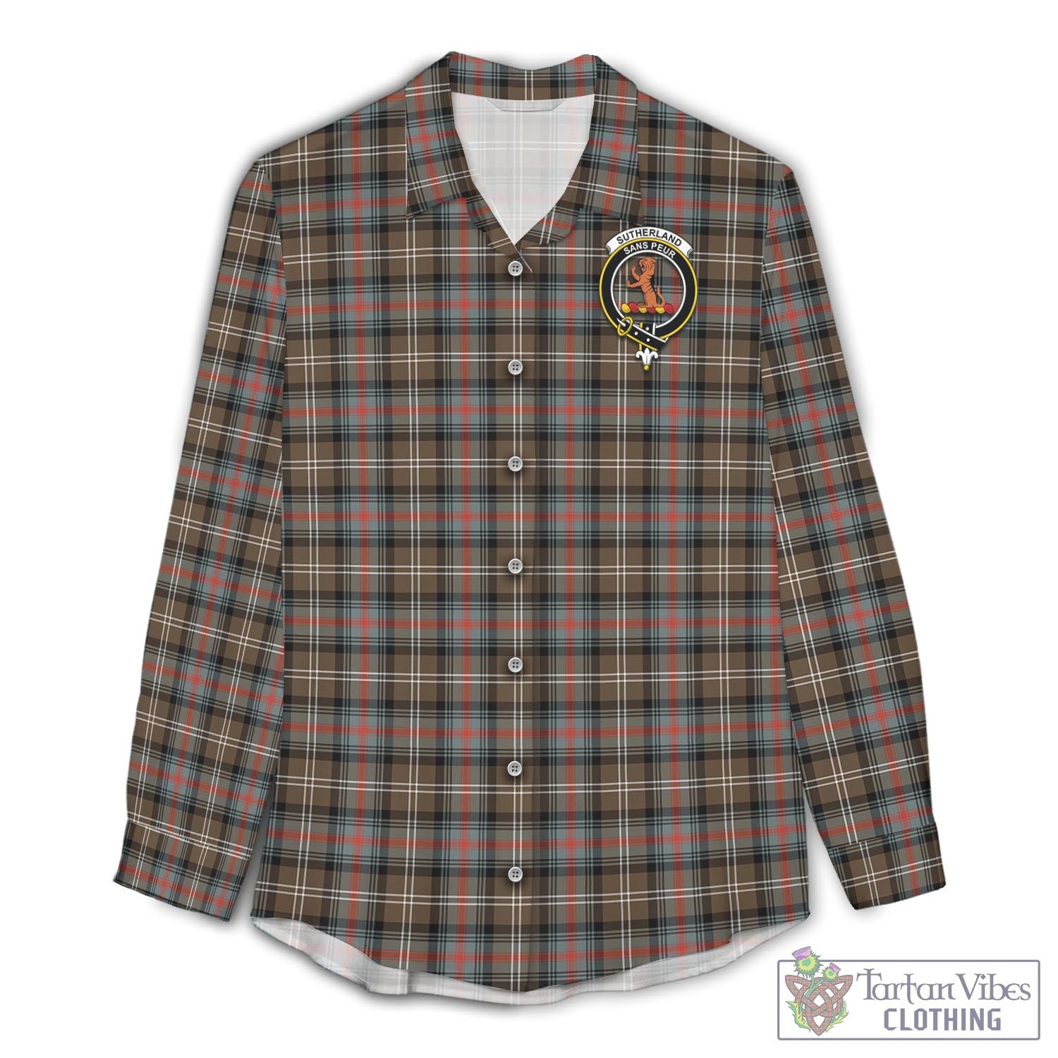 Tartan Vibes Clothing Sutherland Weathered Tartan Womens Casual Shirt with Family Crest