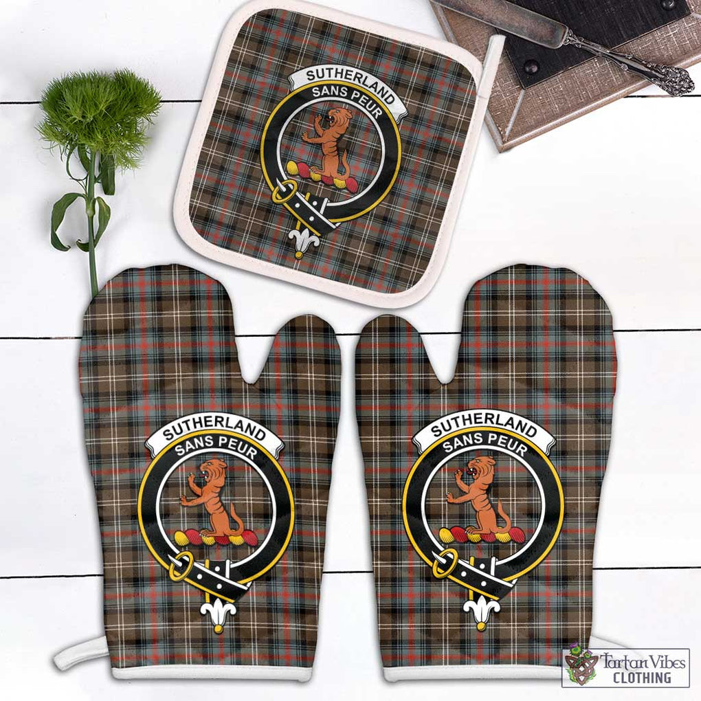 Sutherland Weathered Tartan Combo Oven Mitt & Pot-Holder with Family Crest Combo 1 Oven Mitt & 1 Pot-Holder White - Tartan Vibes Clothing