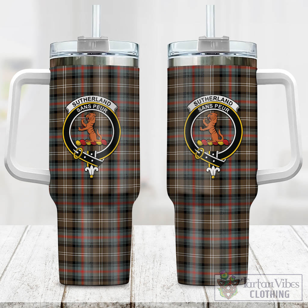 Tartan Vibes Clothing Sutherland Weathered Tartan and Family Crest Tumbler with Handle