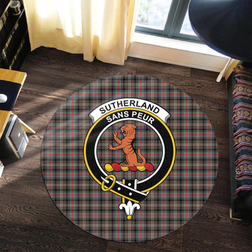 Sutherland Weathered Tartan Round Rug with Family Crest