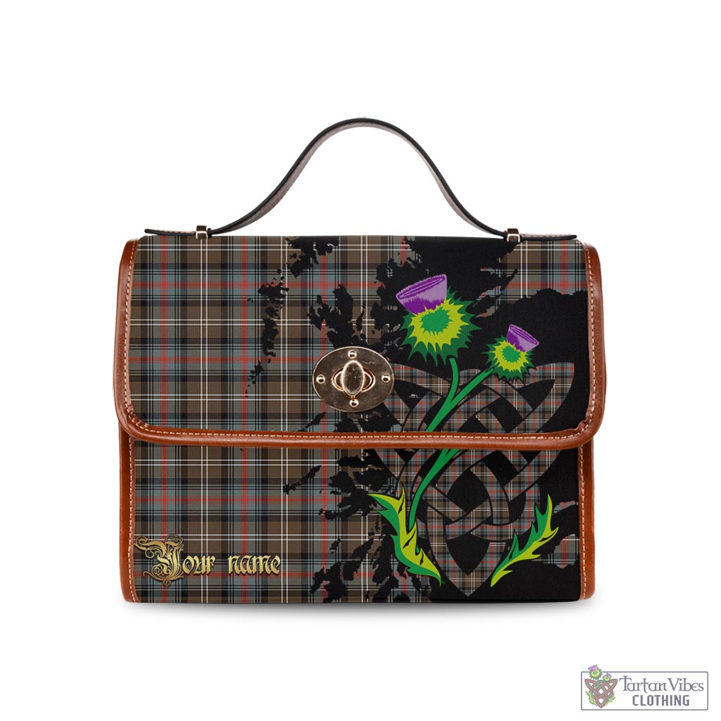 Tartan Vibes Clothing Sutherland Weathered Tartan Waterproof Canvas Bag with Scotland Map and Thistle Celtic Accents