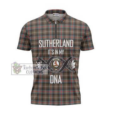 Sutherland Weathered Tartan Zipper Polo Shirt with Family Crest DNA In Me Style