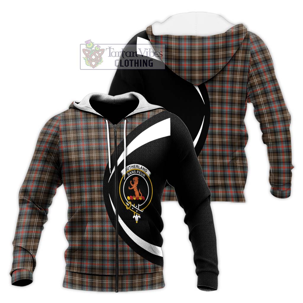 Sutherland Weathered Tartan Knitted Hoodie with Family Crest Circle Style Unisex Knitted Zip Hoodie - Tartan Vibes Clothing