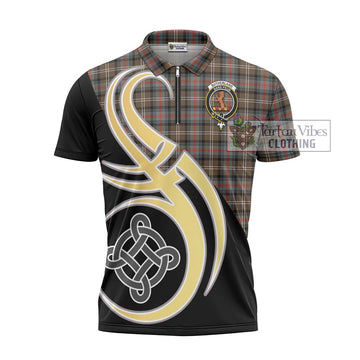 Sutherland Weathered Tartan Zipper Polo Shirt with Family Crest and Celtic Symbol Style