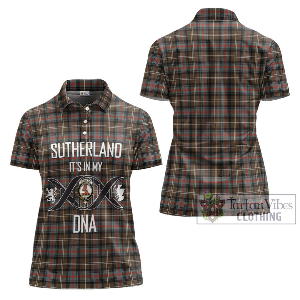 Sutherland Weathered Tartan Women's Polo Shirt with Family Crest DNA In Me Style - Tartanvibesclothing Shop