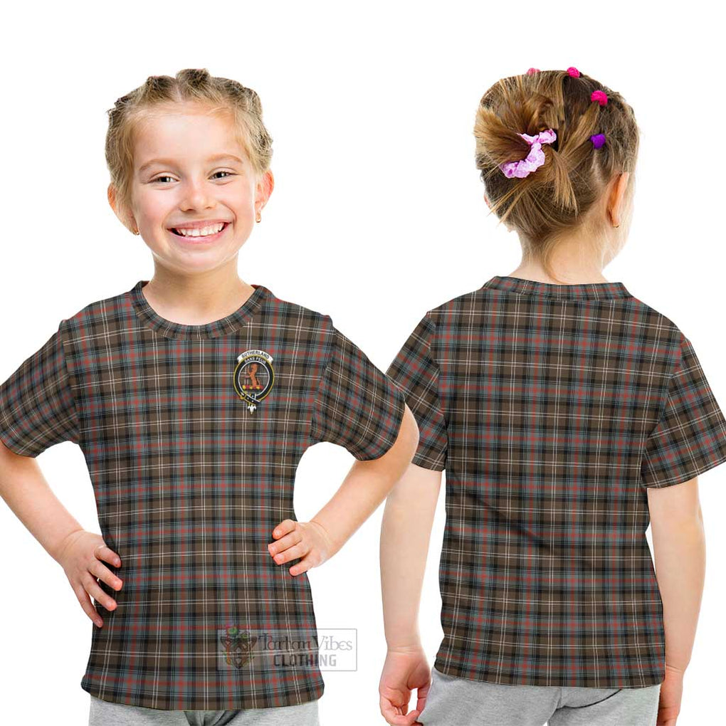 Sutherland Weathered Tartan Kid T-Shirt with Family Crest - Tartanvibesclothing Shop