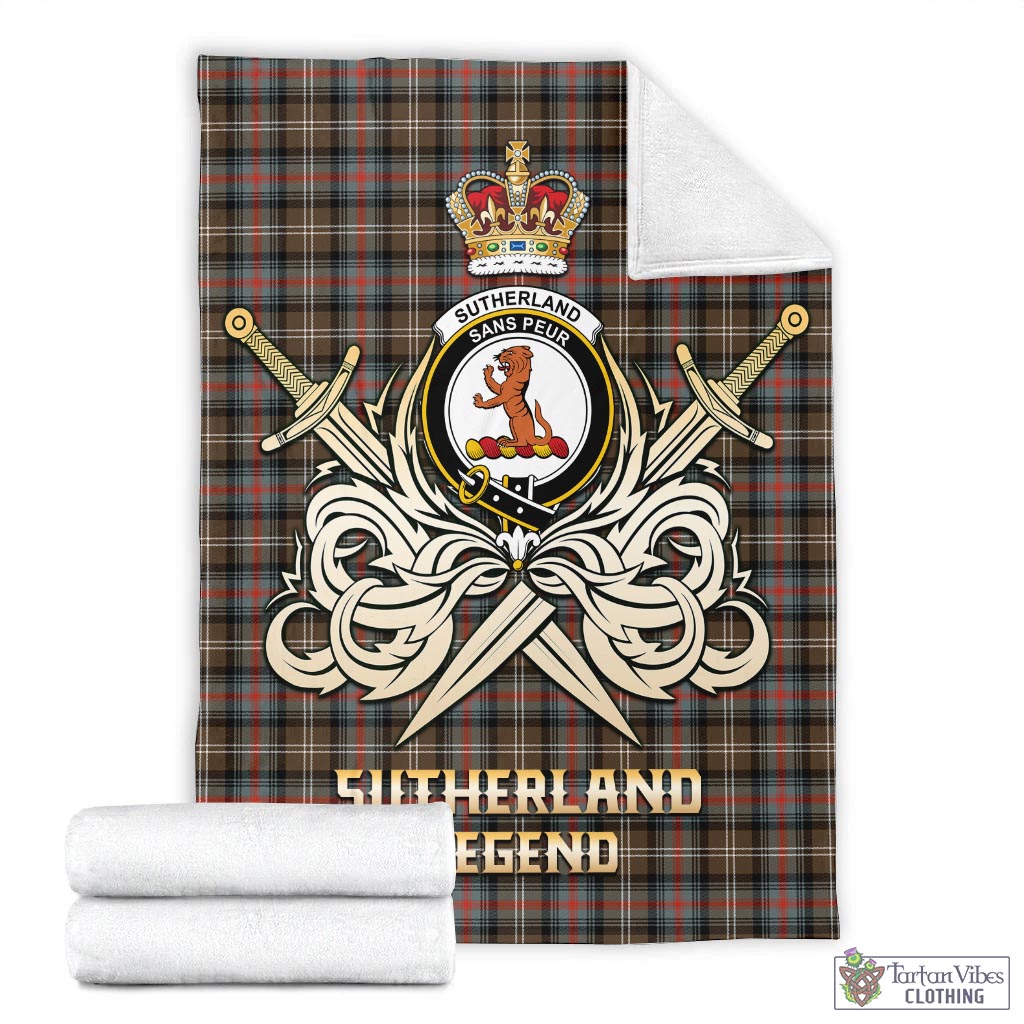 Tartan Vibes Clothing Sutherland Weathered Tartan Blanket with Clan Crest and the Golden Sword of Courageous Legacy