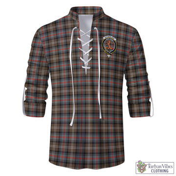 Sutherland Weathered Tartan Men's Scottish Traditional Jacobite Ghillie Kilt Shirt with Family Crest