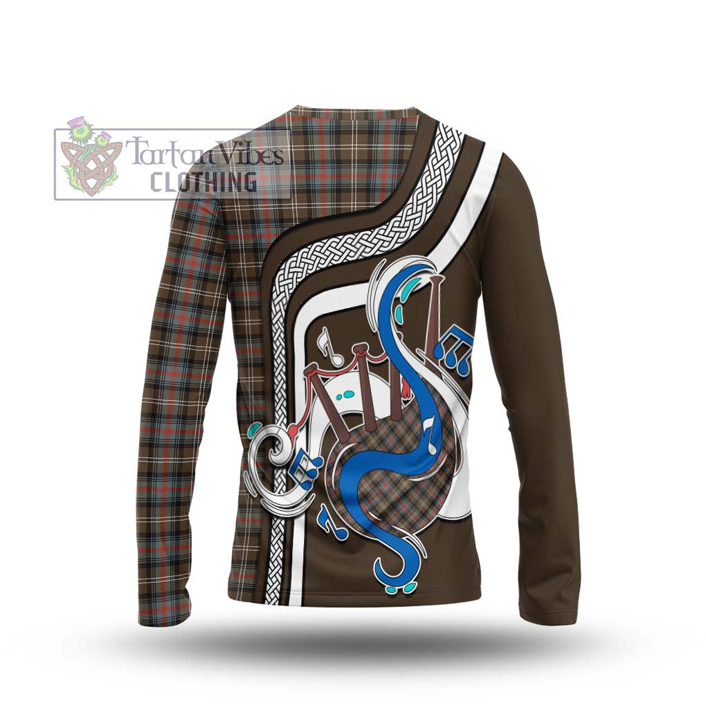 Tartan Vibes Clothing Sutherland Weathered Tartan Long Sleeve T-Shirt with Epic Bagpipe Style