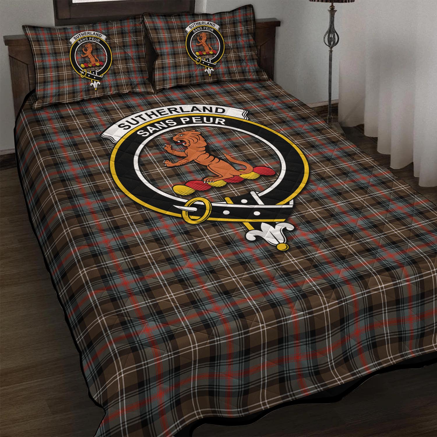 Sutherland Weathered Tartan Quilt Bed Set with Family Crest - Tartan Vibes Clothing