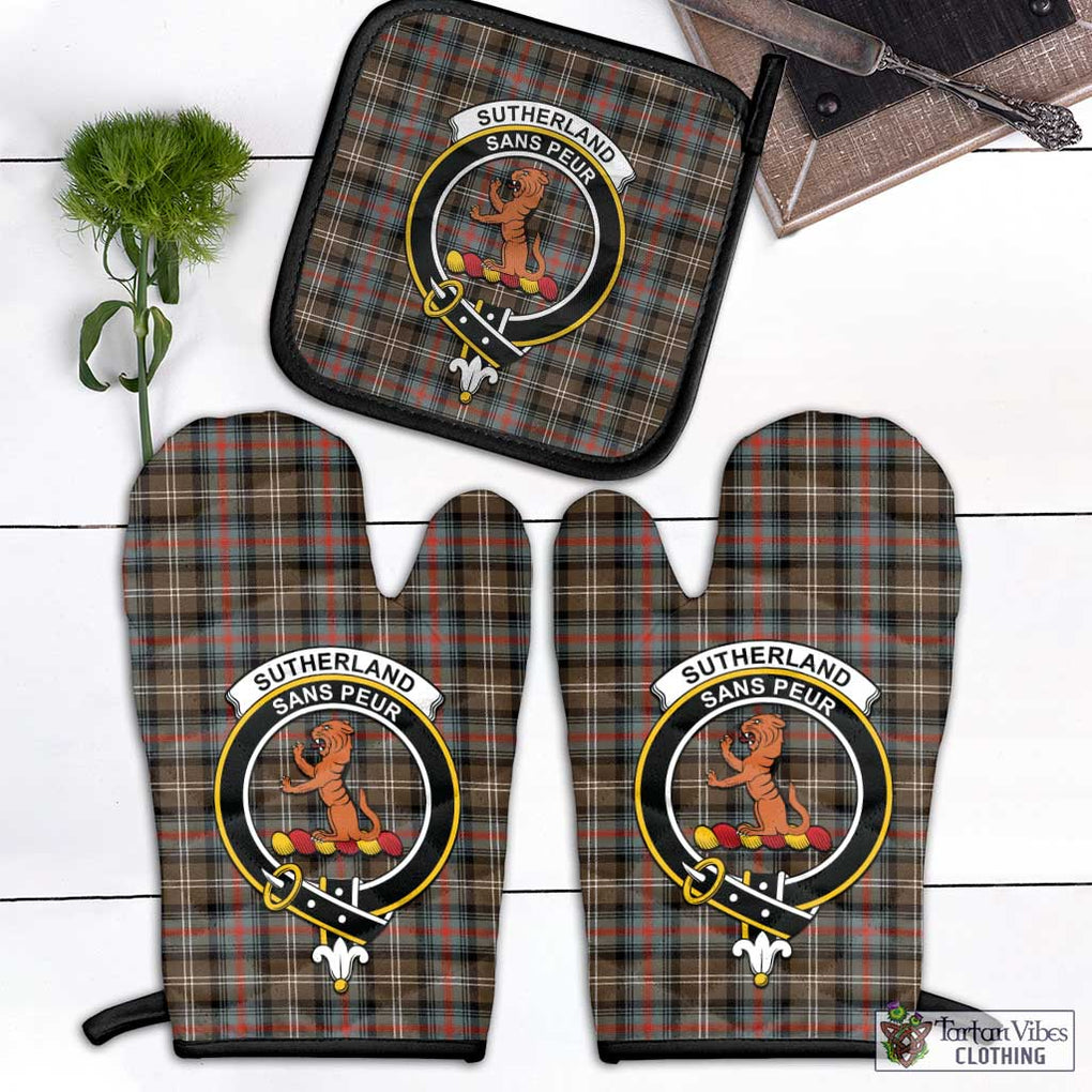 Sutherland Weathered Tartan Combo Oven Mitt & Pot-Holder with Family Crest Combo 1 Oven Mitt & 1 Pot-Holder Black - Tartan Vibes Clothing