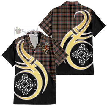 Sutherland Weathered Tartan Short Sleeve Button Shirt with Family Crest and Celtic Symbol Style