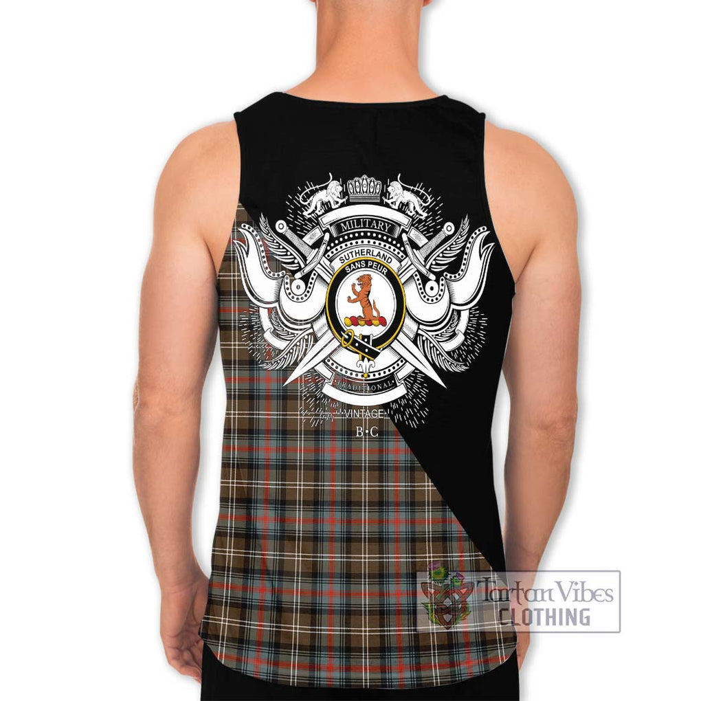 Sutherland Weathered Tartan Men's Tank Top with Family Crest and Military Logo Style - Tartanvibesclothing Shop