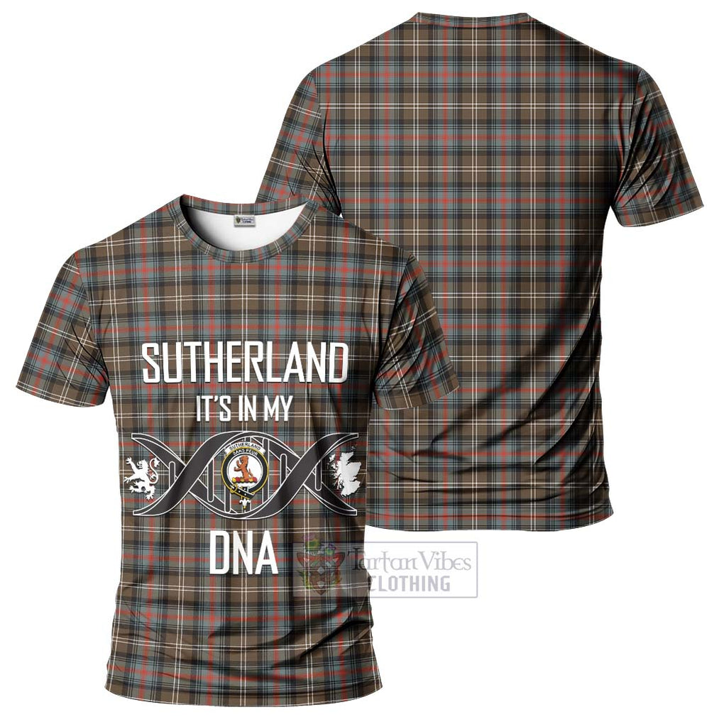 Sutherland Weathered Tartan T-Shirt with Family Crest DNA In Me Style - Tartan Vibes Clothing