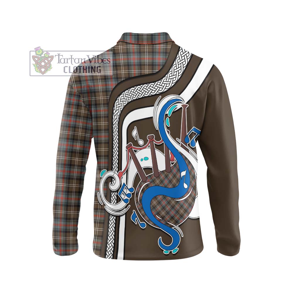 Tartan Vibes Clothing Sutherland Weathered Tartan Long Sleeve Polo Shirt with Epic Bagpipe Style