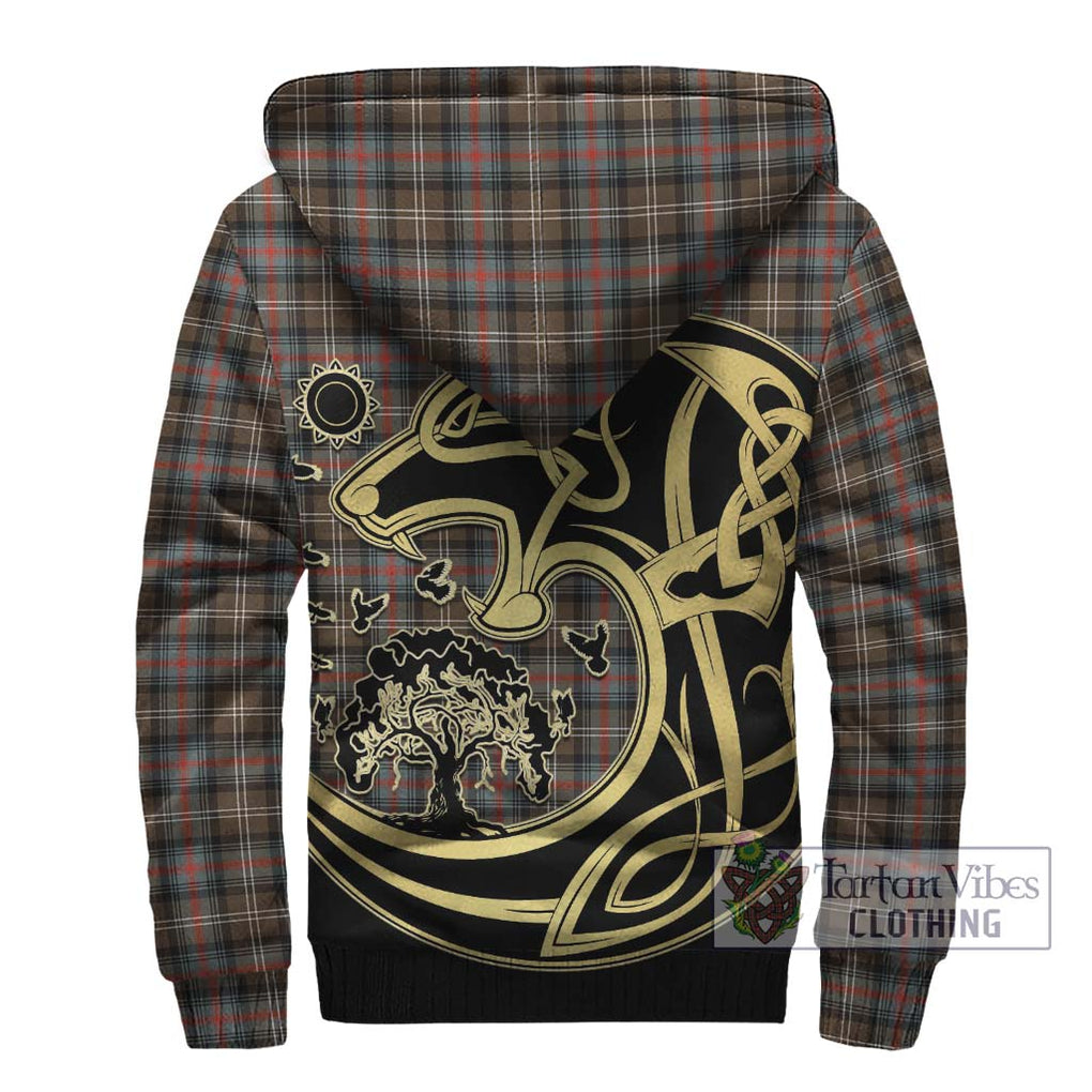 Sutherland Weathered Tartan Sherpa Hoodie with Family Crest Celtic Wolf Style - Tartan Vibes Clothing