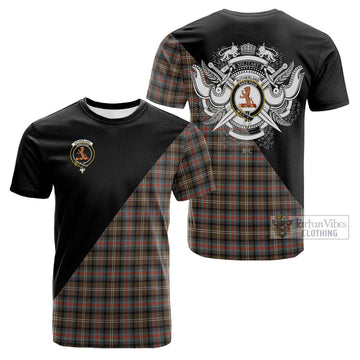 Sutherland Weathered Tartan Cotton T-shirt with Family Crest and Military Logo Style