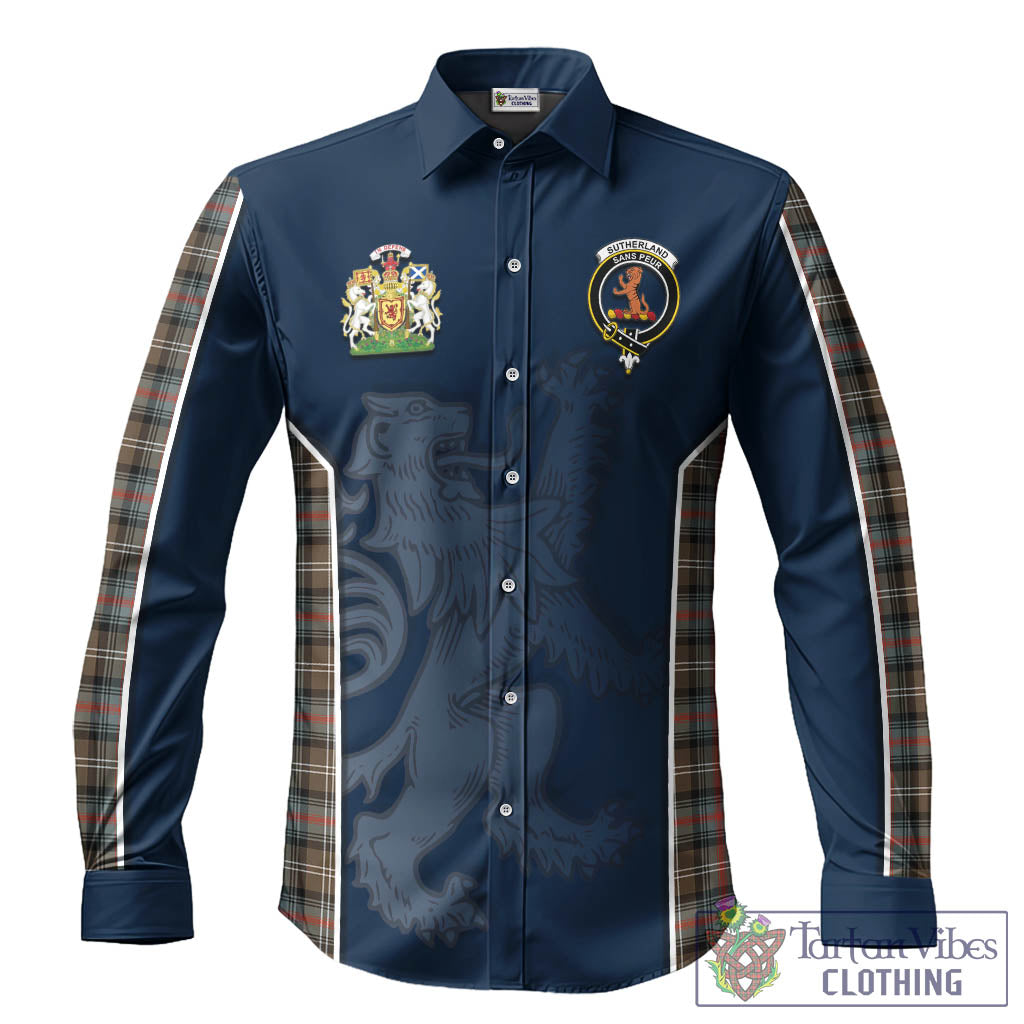 Sutherland Weathered Tartan Long Sleeve Button Up Shirt with Family Crest and Lion Rampant Vibes Sport Style