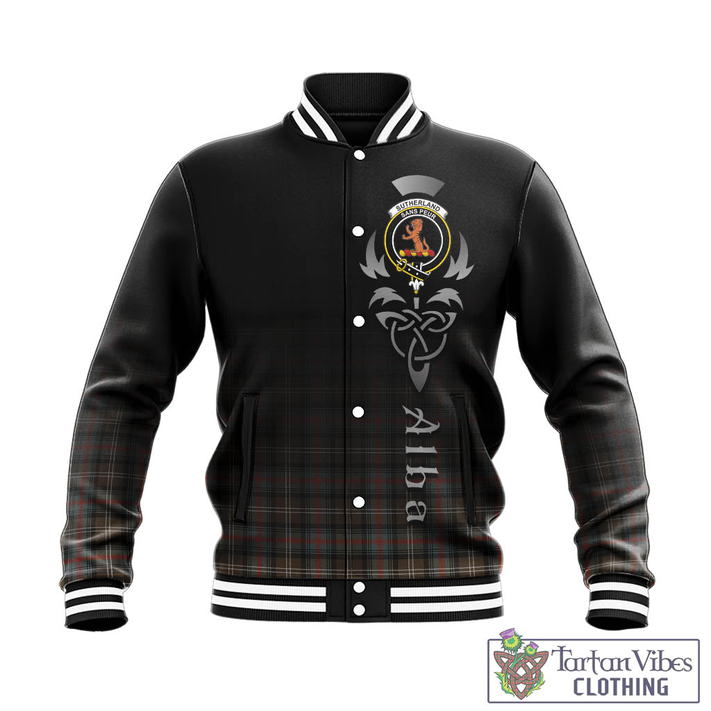 Tartan Vibes Clothing Sutherland Weathered Tartan Baseball Jacket Featuring Alba Gu Brath Family Crest Celtic Inspired