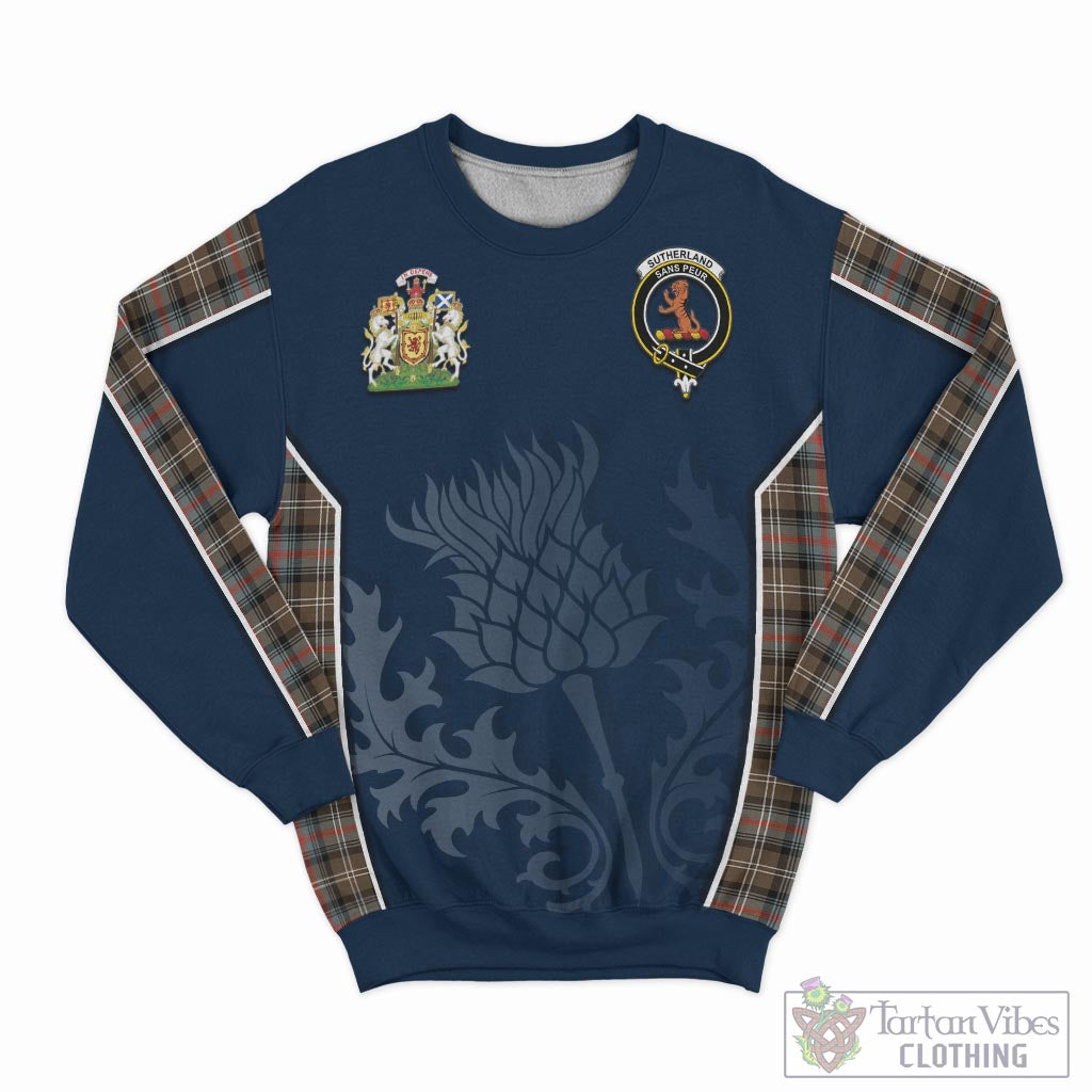 Tartan Vibes Clothing Sutherland Weathered Tartan Sweatshirt with Family Crest and Scottish Thistle Vibes Sport Style