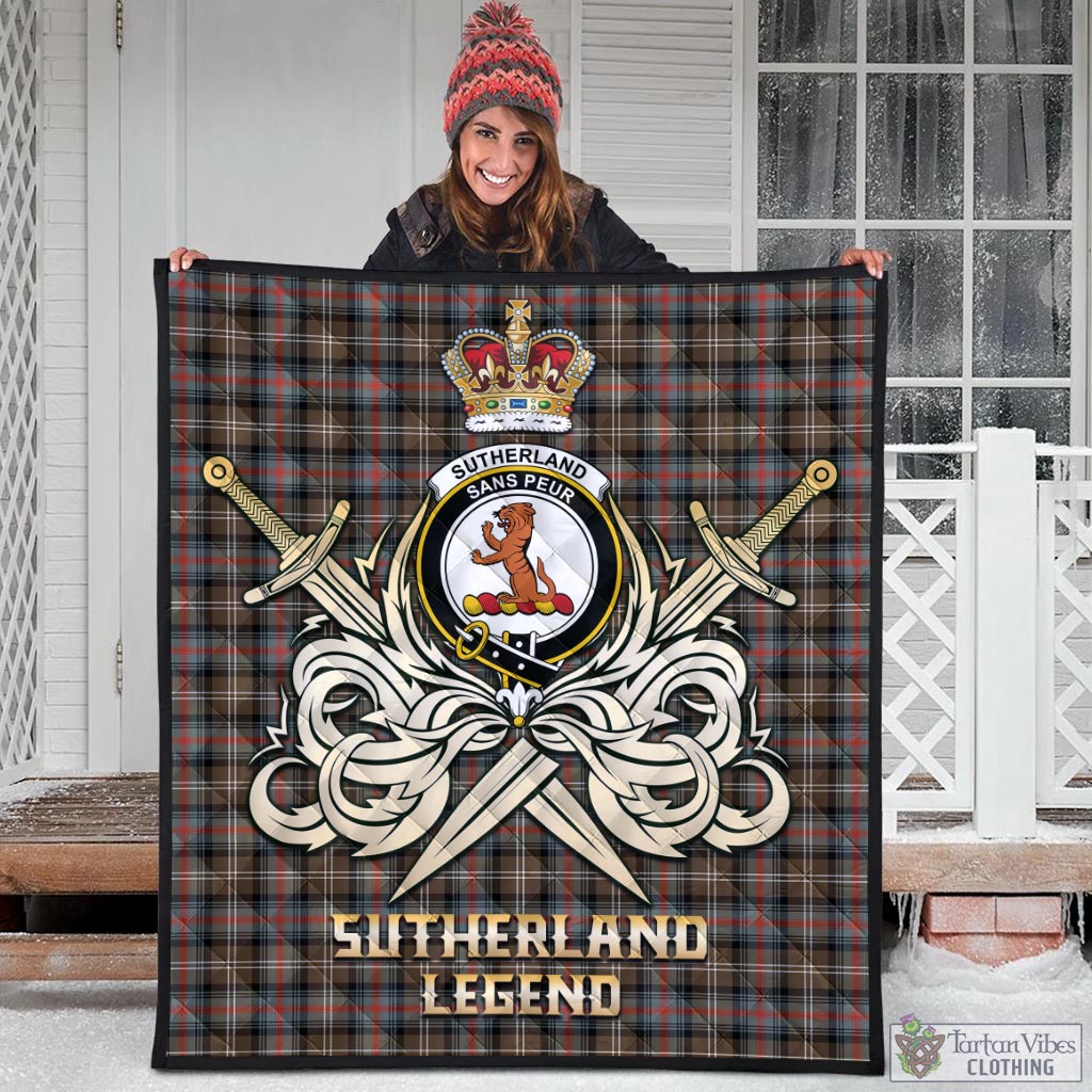 Tartan Vibes Clothing Sutherland Weathered Tartan Quilt with Clan Crest and the Golden Sword of Courageous Legacy