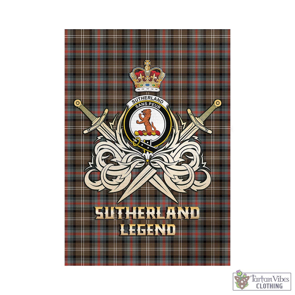 Tartan Vibes Clothing Sutherland Weathered Tartan Flag with Clan Crest and the Golden Sword of Courageous Legacy